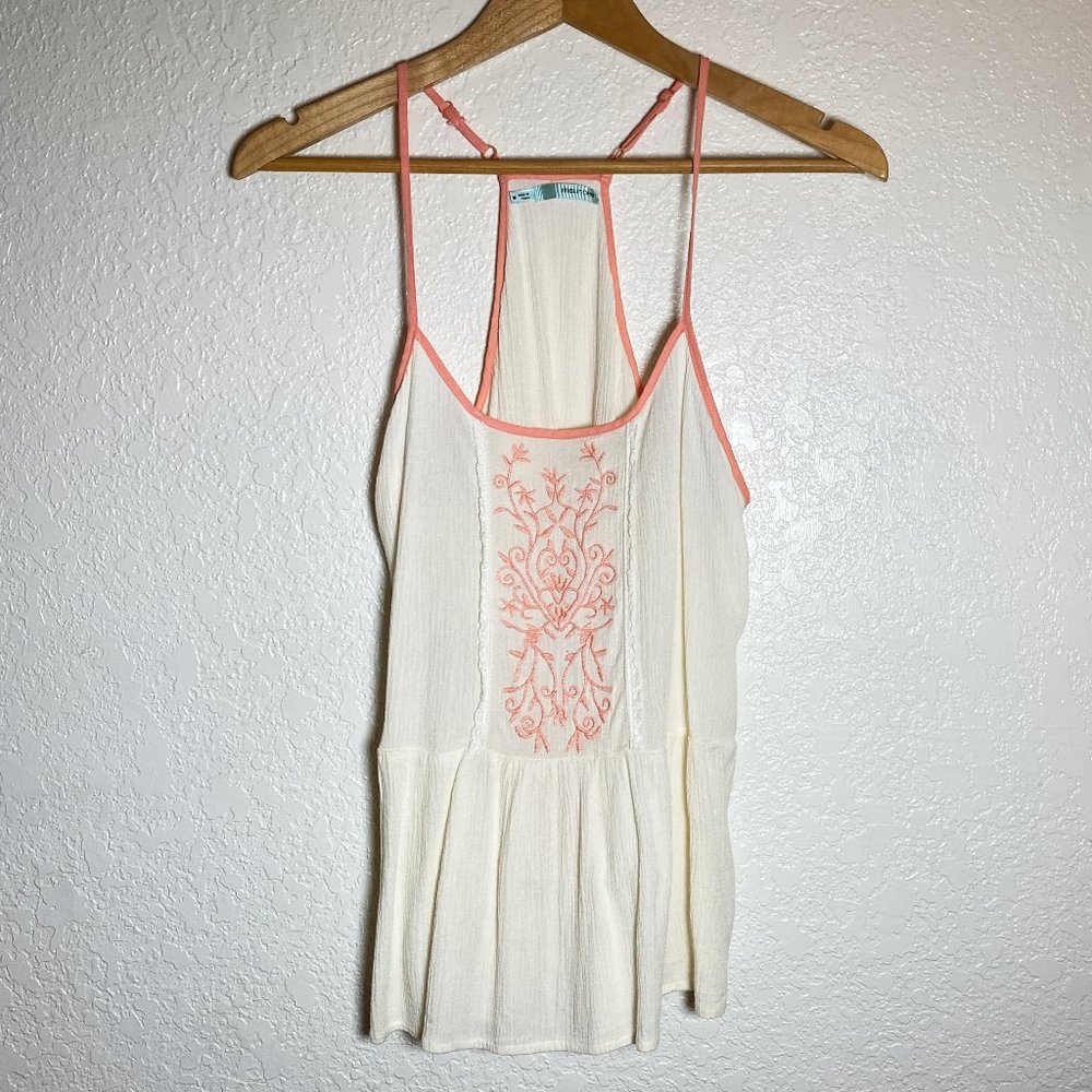 Maurices Boho Sleeveless Antique White Gauze Top with Embroidery Size M